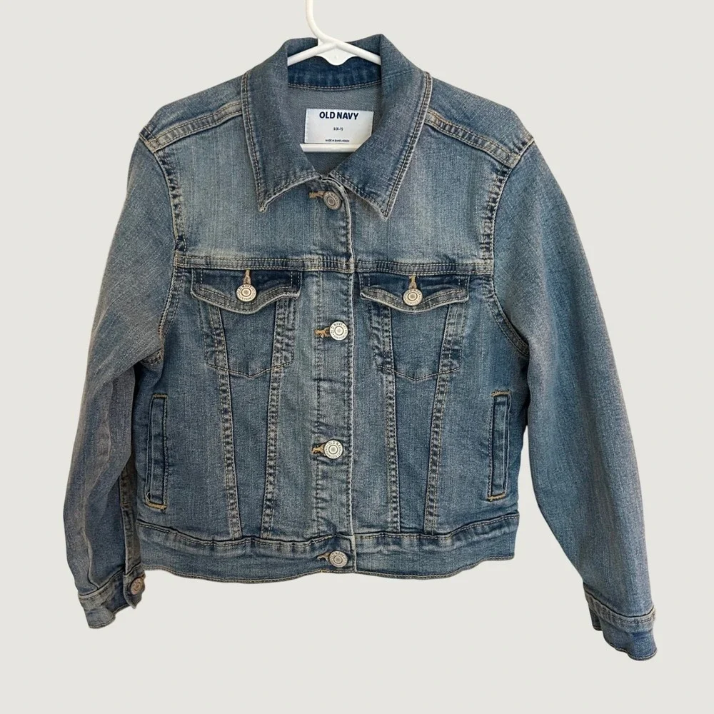 Old Navy Kids Blue Denim Trucker Jacket Size S 6-7 Junipero Medium Wash Stretch